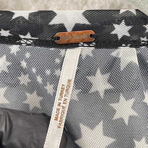 Free People Marni Sheer Top Womens Medium Black White Star Print Long Sleeve Tie - Picture 5 of 12